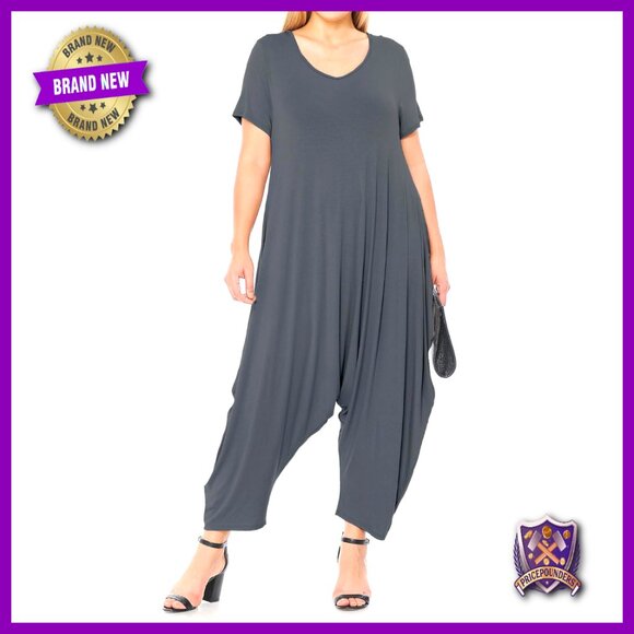 Plus Size Short Sleeve Harem Jumpsuit Lounge Wear Plush Fabric